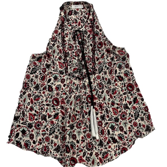 A.L.C. Womens Floral Silk Blouse Top Sleeveless Size 4 NWOT Back Pleat - Picture 1 of 9